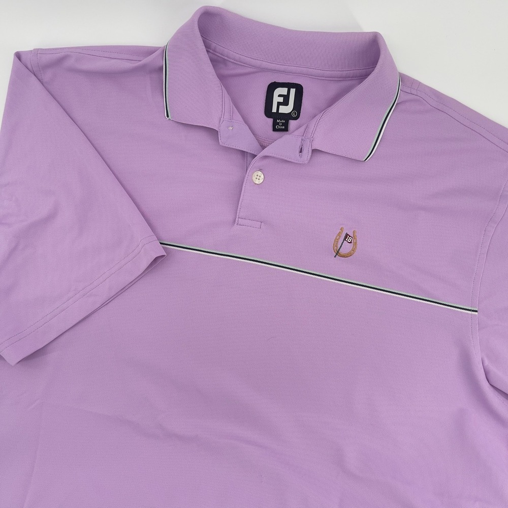 FootJoy Golf Polo Shirt Performance Athletic‎ Piped Stripe Sport Purple L